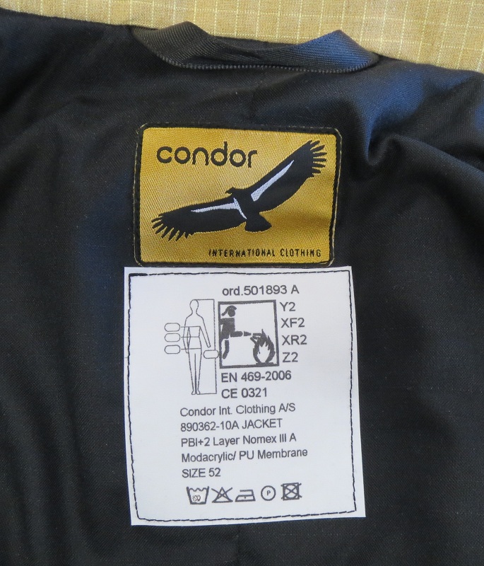 Merking í Condor Kevlar PBI Jakka