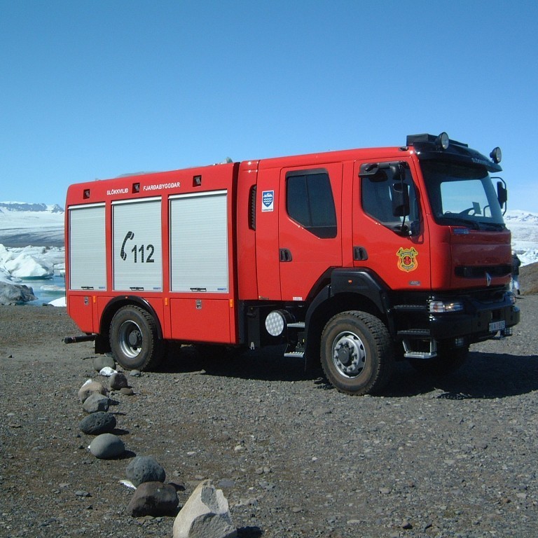 Slökkvibifreið Fjarðabyggðar við Jökulsárlón