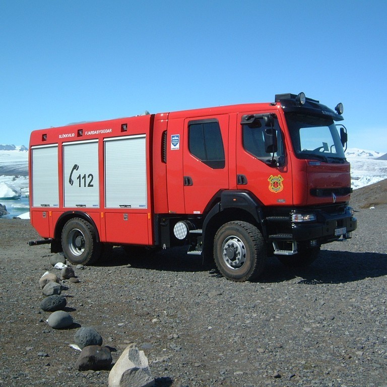 Slökkvibifreið Fjarðabyggðar við Jökulsárlón