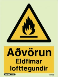 Aðvörun Eldfimar Lofttegundir 15x20sm